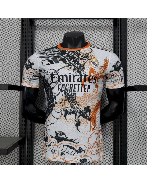 Real Madrid 2025/26 Schwarz-weiße Drachenversion Trikot-Spielerversion