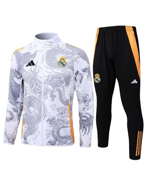 Real Madrid Trainingsanzug-Jacke-2425 Weiß (Inkjet Dragon)