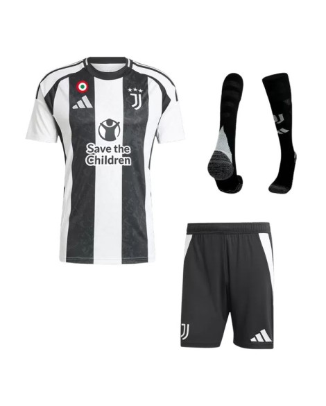 Juventus-Heim-Fußballtrikot 2024/25 (Trikot + Shorts + Socken) – Sponsor „Save The Children“