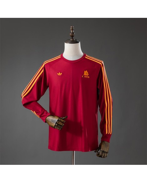 AS Roma Rotes Langarm-T-Shirt mit Tribünenlogo