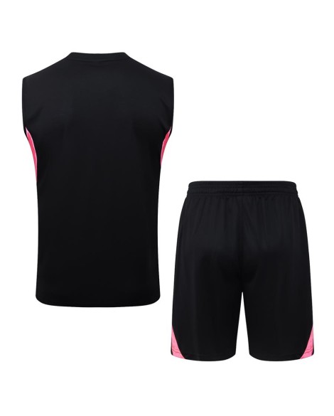 Arsenal 2526 Ärmelloser Anzug mit Weste, schwarz - Pinke Werbung (Top + Shorts)