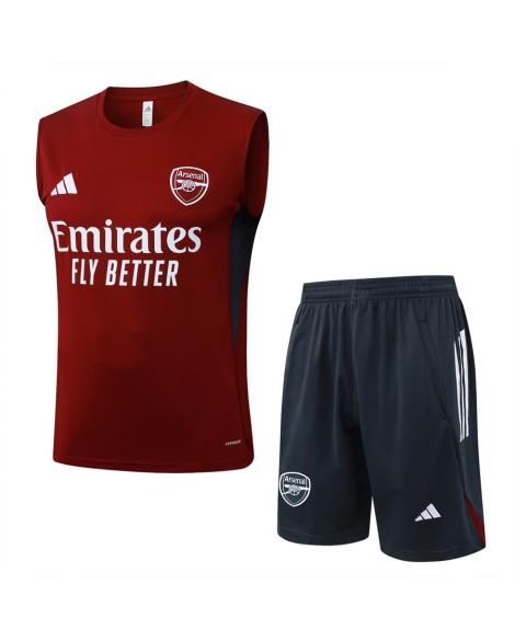 Arsenal 2526 Ärmelloser Anzug in Bordeauxrot (weißes Vereinswappen) (Hemd + Shorts)