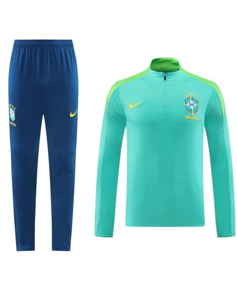 Brasilien-Set aus Sweatshirt-Oberteil mit Reißverschluss und grüner Hose, 2024/25