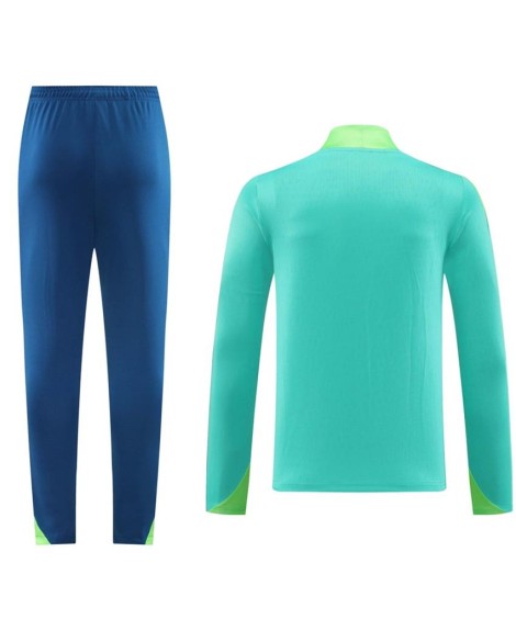 Brasilien-Set aus Sweatshirt-Oberteil mit Reißverschluss und grüner Hose, 2024/25