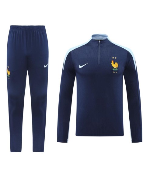 France Zip-Trainingsanzug-Trainingsset (Oberteil + Hose) Marineblau 2024