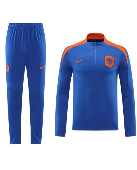 Niederlande-Trainingsanzug-Set mit Reißverschluss (Oberteil + Hose), Blau 2024/25
