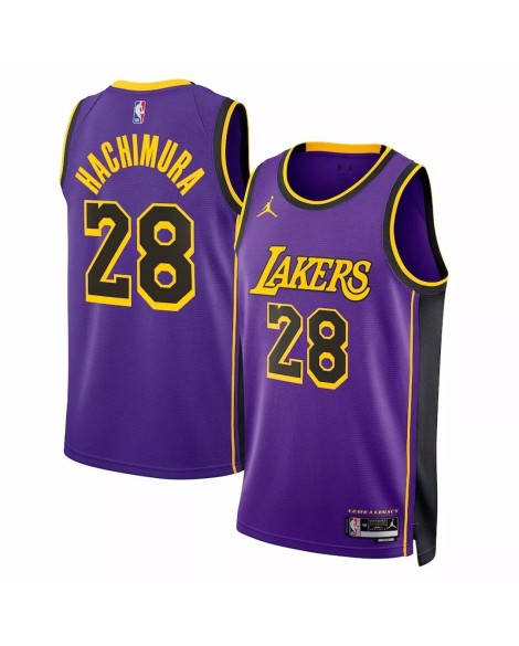Herren Los Angeles Lakers Rui Hachimura No. 28 Jordan Brand Lila 2022/23 Swingman Trikot mit Reißverschluss