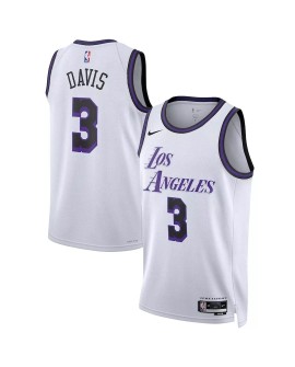 Herren Nike Weiß 2022/23 Los Angeles Lakers Anthony Davis No. 3 Swingman Trikot mit City Edition