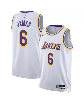 Nike Weiß 2022/23 Herren Los Angeles Lakers LeBron James No. 6 Swingman Shirt mit Assoziation Edition