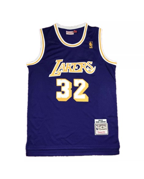 Mitchell&Ness Herren Los Angeles Lakers Magic Johnson No. 32 Jersey lila 84-85 Hartholz Klassiker