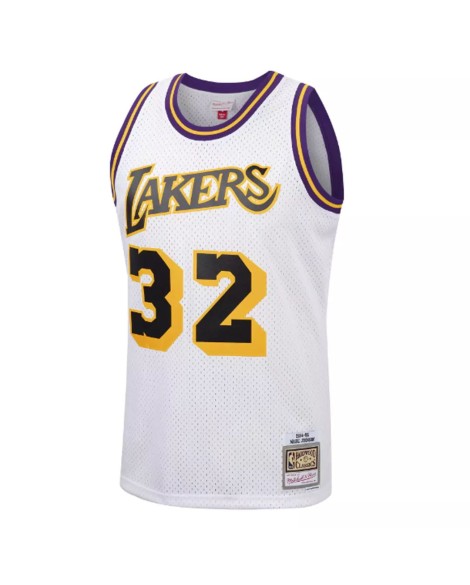 Los Angeles Lakers Mitchell&Ness Herren Magic Johnson No. 32 Jersey, weiß 84-85, klassisches Hartholz Jersey