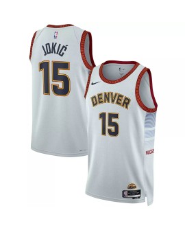 Denver Nuggets Nikola Jokic No. 15 Herren Nike 22/23 Weiß Swingman Shirt mit City Edition