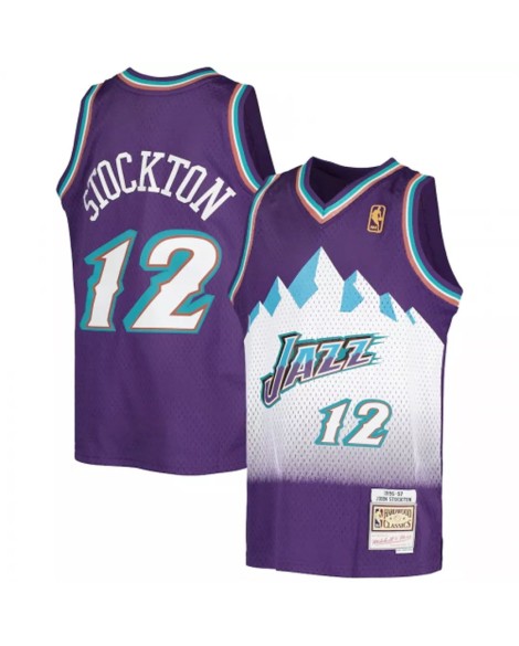 Herren Utah Jazz John Stockton No. 12 Mitchell&Ness Lila 91-92 Hartholz Classic Jersey