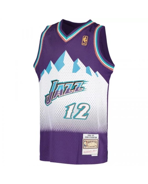 Herren Utah Jazz John Stockton No. 12 Mitchell&Ness Lila 91-92 Hartholz Classic Jersey