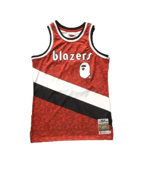 Maillot Swingman de basket ball rouge ABC BAPE x Mitchell, Ness Blazers