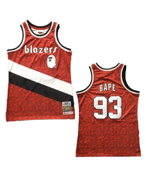 Maillot Swingman de basket ball rouge ABC BAPE x Mitchell, Ness Blazers