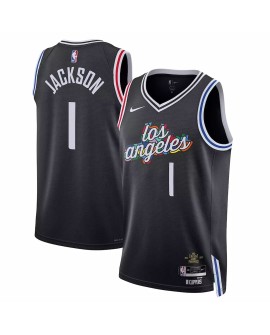 Nike Herren Nike La Clippers Reggie Jackson No.1 Schwarz 2022/23 Swingman Shirt mit City Edition
