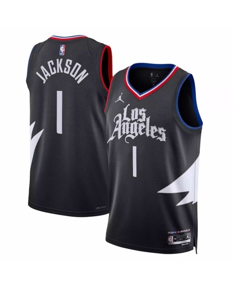 Herren Swingman LA Clippers Reggie Jackson No.1 Jordan Brand Schwarz 2022/23 Shirt mit Disclaimer Edition