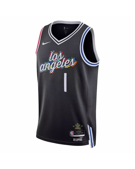 Nike Herren Nike La Clippers Reggie Jackson No.1 Schwarz 2022/23 Swingman Shirt mit City Edition