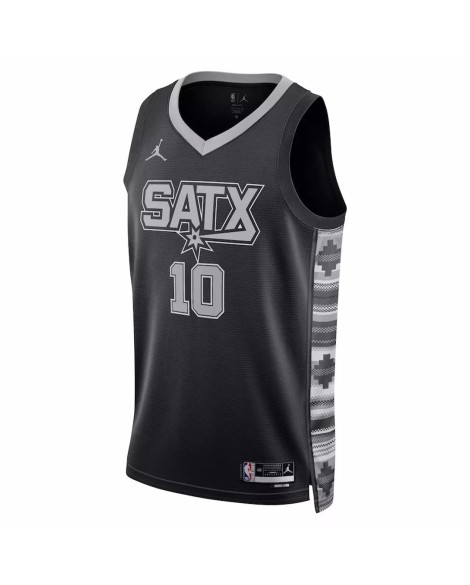 Herren San Antonio Spurs Jeremy Sochan No. 10 Jordan Brand Schwarz 2022/23 Swingman Jersey mit Disclaimer Edition
