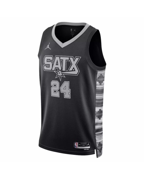 Herren San Antonio Spurs Devin Vassell 24 Jordan Brand Schwarz 2022/23 Swingman Jersey mit Disclaimer Edition