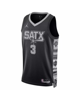 Herren San Antonio Spurs Keldon Johnson No. 3 Jordan Brand Schwarz 2022/23 Swingman Jersey mit Disclaimer Edition