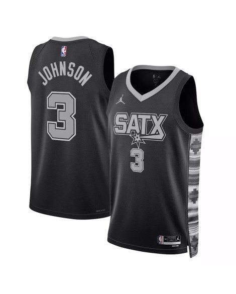 Herren San Antonio Spurs Keldon Johnson No. 3 Jordan Brand Schwarz 2022/23 Swingman Jersey mit Disclaimer Edition