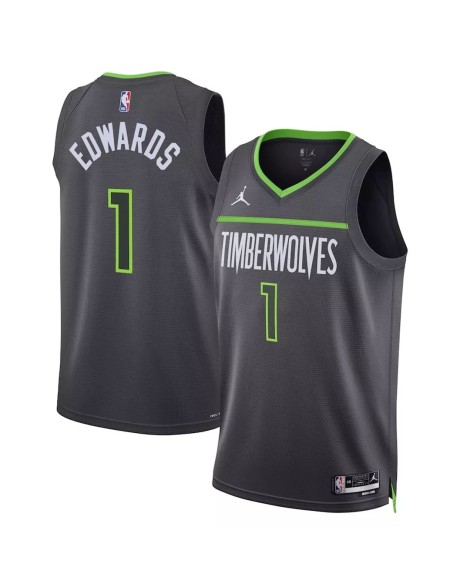 Minnesota Timberwolves Anthony Edwards Herren Jordan Brand Grey 2022/23 Swingman Shirt mit Disclaimer Edition
