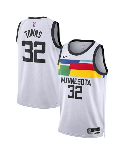 Herren Nike Weiß 2022/23 Minnesota Timberwolves Karl Anthony Towns 32 Swingman Shirt für Herren