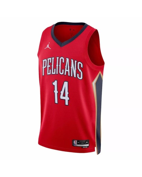 Herren New Orleans Pelicans 2022/23 Red Jordan Brand Swingman No. 14 Trikot mit Reißverschluss