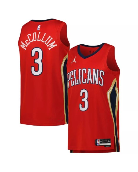 Herren New Orleans Pelicans CJ McCollum No. 3 Jordan Brand Red 2022/23 Swingman Jersey mit Disclaimer Edition