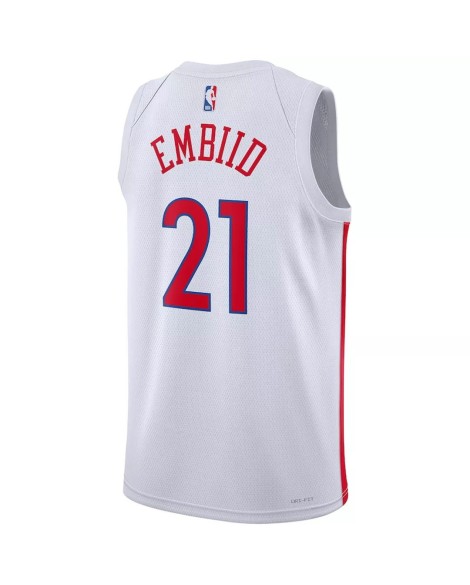 Herren Nike White 2022/23 Philadelphia 76ers Joel Embiid No. 21 Swingman Shirt mit City Edition