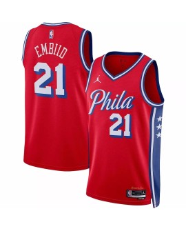Herren Philadelphia 76ers Joel Embiid Jordan Brand Red Swingman 2022/23 Jersey mit Disclaimer Edition