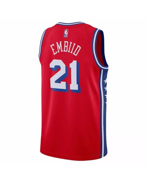 Herren Philadelphia 76ers Joel Embiid Jordan Brand Red Swingman 2022/23 Jersey mit Disclaimer Edition