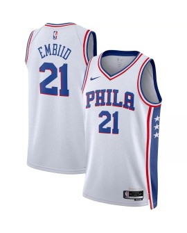 Philadelphia 76ers Joel Embiid 21 White 22/23 Herren Swingman Shirt mit Association Edition