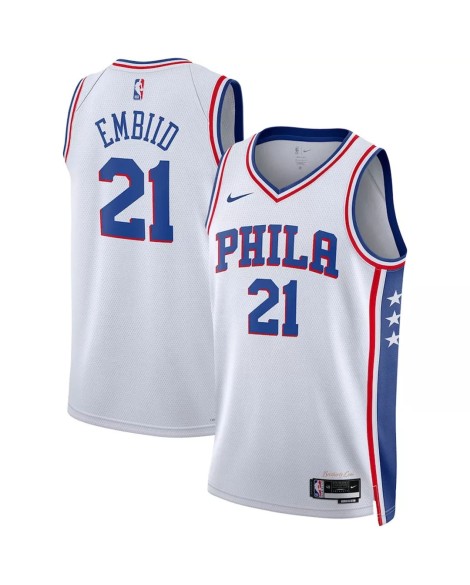 Philadelphia 76ers Joel Embiid 21 White 22/23 Herren Swingman Shirt mit Association Edition