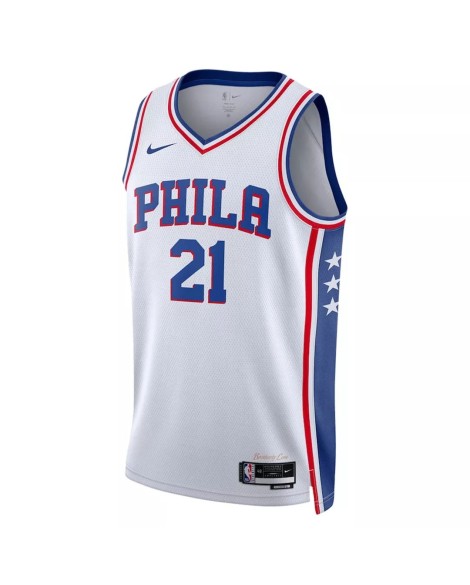 Philadelphia 76ers Joel Embiid 21 White 22/23 Herren Swingman Shirt mit Association Edition