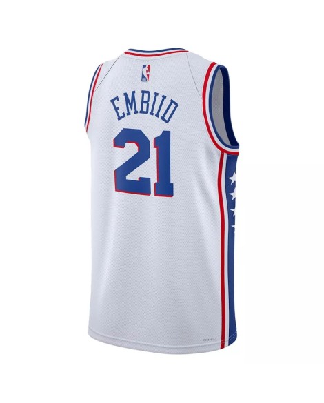 Philadelphia 76ers Joel Embiid 21 White 22/23 Herren Swingman Shirt mit Association Edition