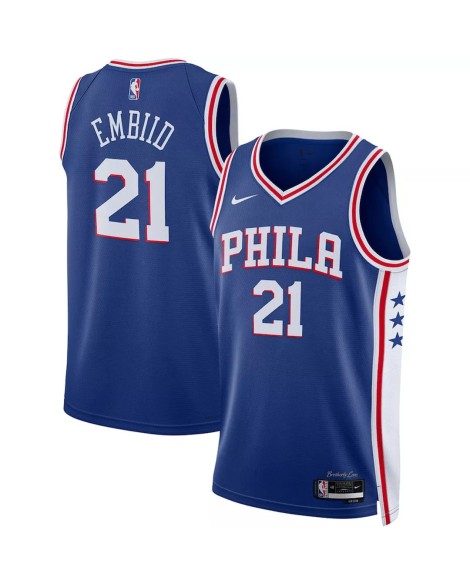 Herren Nike Royal 2022/23 Joel Embiid Philadelphia 76ers No. 21 Swingman Trikot, Icon Version