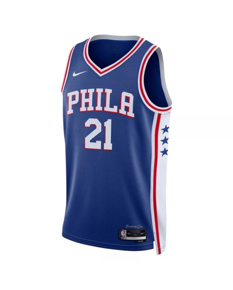 Herren Nike Royal 2022/23 Joel Embiid Philadelphia 76ers No. 21 Swingman Trikot, Icon Version