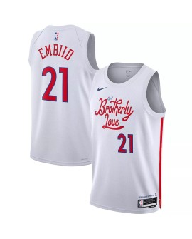 Herren Nike White 2022/23 Philadelphia 76ers Joel Embiid No. 21 Swingman Shirt mit City Edition