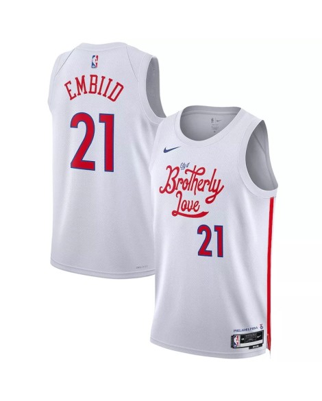 Herren Nike White 2022/23 Philadelphia 76ers Joel Embiid No. 21 Swingman Shirt mit City Edition