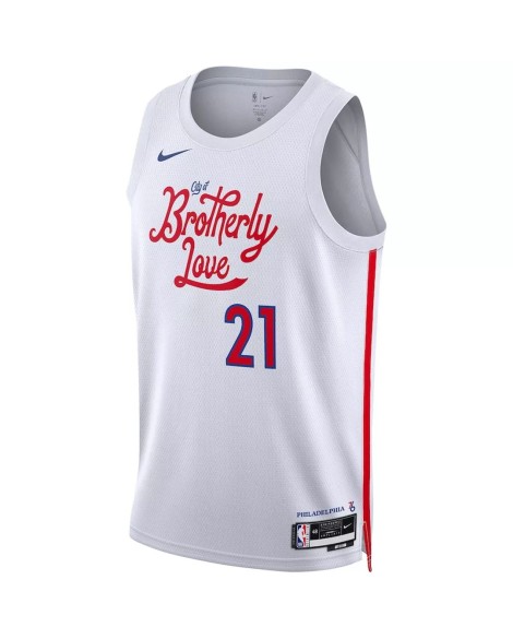 Herren Nike White 2022/23 Philadelphia 76ers Joel Embiid No. 21 Swingman Shirt mit City Edition