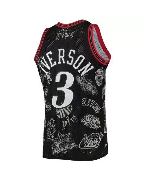 Allen Iverson Herren Philadelphia 76ers No. 3 M&N Swingman Jersey, schwarz, 1997-98, Hartholz klassisches Tattoo Swingman