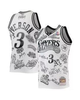 Allen Iverson Philadelphia 76ers No. 3 M&N Weiß 1997-98 Herren Swingman Tattoo Jersey