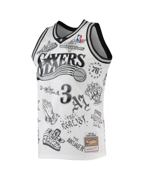 Allen Iverson Philadelphia 76ers No. 3 M&N Weiß 1997-98 Herren Swingman Tattoo Jersey