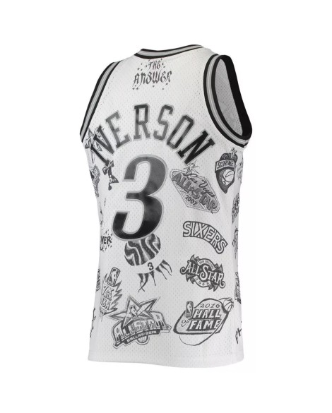 Allen Iverson Philadelphia 76ers No. 3 M&N Weiß 1997-98 Herren Swingman Tattoo Jersey