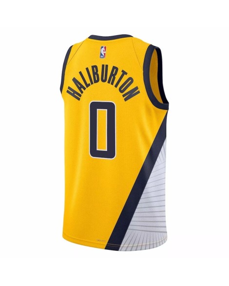 Swingman Indiana Pacers Tyrese Haliburton Herren 2022/23 Gelbes Jordan Brand Jersey mit Disclaimer Edition