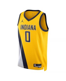 Swingman Indiana Pacers Tyrese Haliburton Herren 2022/23 Gelbes Jordan Brand Jersey mit Disclaimer Edition