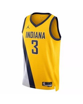 Herren Indiana Pacers Chris Duarte No. 3 Jordan Brand Yellow 2022/23 Swingman Jersey mit Disclaimer Edition